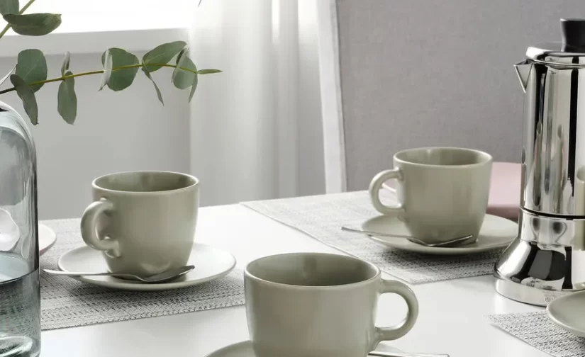 ست 4 عددی فنجان و نعلبکی سبز مات ایکیا مدل FÄRGKLAR