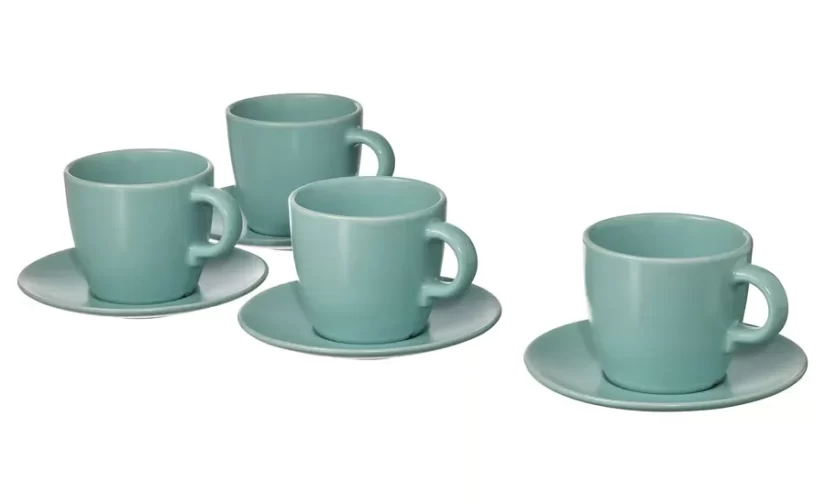 ست 4 عددی فنجان و نعلبکی فیروزه‌ای روشن مات ایکیا مدل FÄRGKLAR
