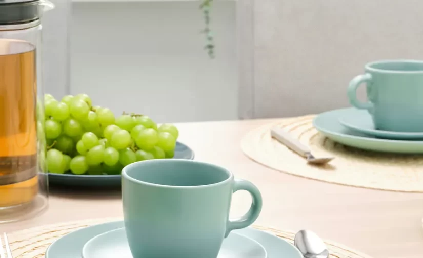 ست 4 عددی فنجان و نعلبکی فیروزه‌ای روشن مات ایکیا مدل FÄRGKLAR