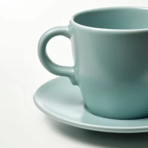 ست 4 عددی فنجان و نعلبکی فیروزه‌ای روشن مات ایکیا مدل FÄRGKLAR
