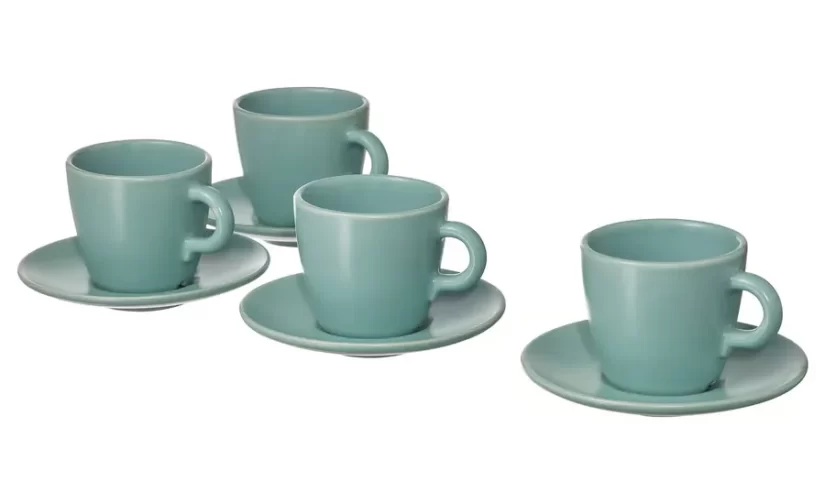 ست 4 عددی فنجان و نعلبکی فیروزه‌ای مات/روشن ایکیا مدل FÄRGKLAR