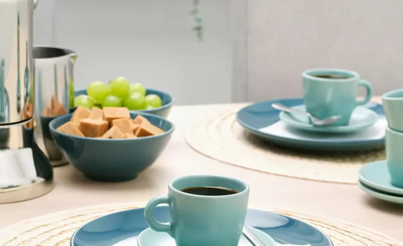 ست 4 عددی فنجان و نعلبکی فیروزه‌ای مات/روشن ایکیا مدل FÄRGKLAR