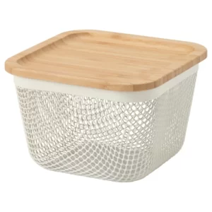 سبد نگهداری غذا با درب فلز مربعی/ بامبوی سفید ایکیا مدل IKEA 365+