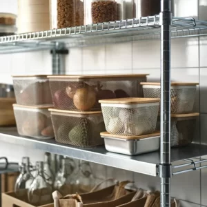 سبد نگهداری غذا با درب فلز مربعی/ بامبوی سفید ایکیا مدل IKEA 365+