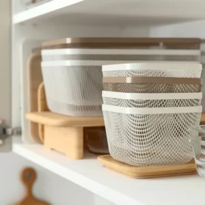 سبد نگهداری غذا با درب فلز مربعی/ بامبوی سفید ایکیا مدل IKEA 365+