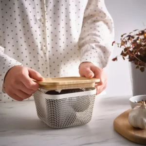 سبد نگهداری غذا با درب فلز مربعی/ بامبوی سفید ایکیا مدل IKEA 365+