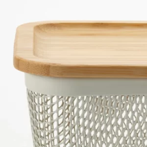 سبد نگهداری غذا با درب فلز مربعی/ بامبوی سفید ایکیا مدل IKEA 365+