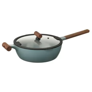 ماهیتابه با درب روکش نچسب شیشه‌ای/چوبی خاکستری-فیروزه‌ای سایز ۲۸ ایکیا مدل KLIPPFISK