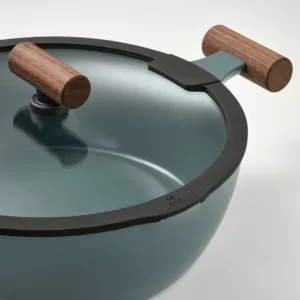 ماهیتابه با درب روکش نچسب شیشه‌ای/چوبی خاکستری-فیروزه‌ای سایز ۲۸ ایکیا مدل KLIPPFISK