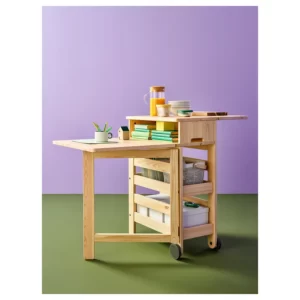 میز چوبی تاشو سیار با فضای ذخیره‌سازی از جنس چوب کاج ایکیا مدل RESARÖ