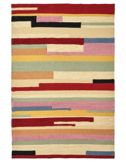 فرش کم پرز دستباف چند رنگ/قرمز سایز ۱۷۰x۲۴۰ ایکیا مدل BRÖNDEN