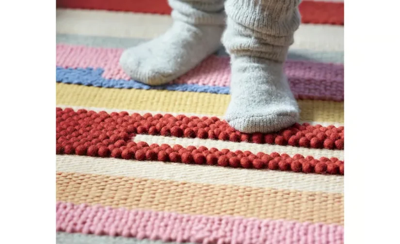 فرش کم پرز دستباف چند رنگ/قرمز سایز ۱۷۰x۲۴۰ ایکیا مدل BRÖNDEN