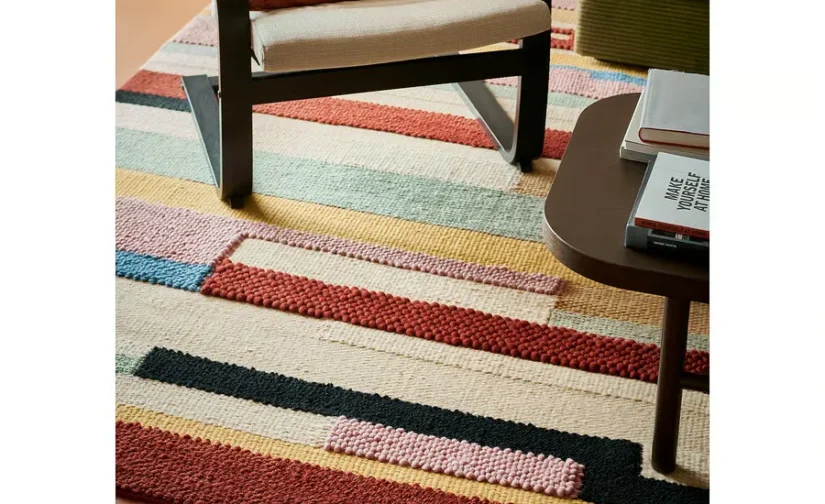 فرش کم پرز دستباف چند رنگ/قرمز سایز ۱۷۰x۲۴۰ ایکیا مدل BRÖNDEN