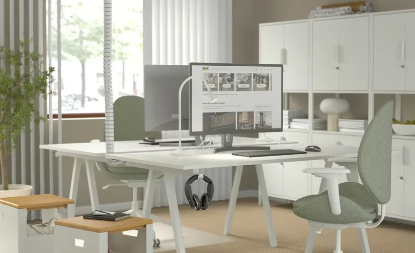 صندلی اداری دستهدار رنگ سبز روشن/سفید ایکیا مدل HATTEFJÄLL