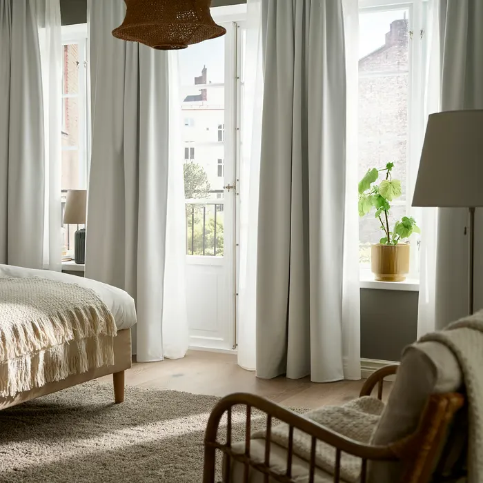 جفت پرده‌های جلو بسته سفید/با نوار تزئینی سایز ۱۴۵x۳۰۰ ایکیا مدل KORGMOTT