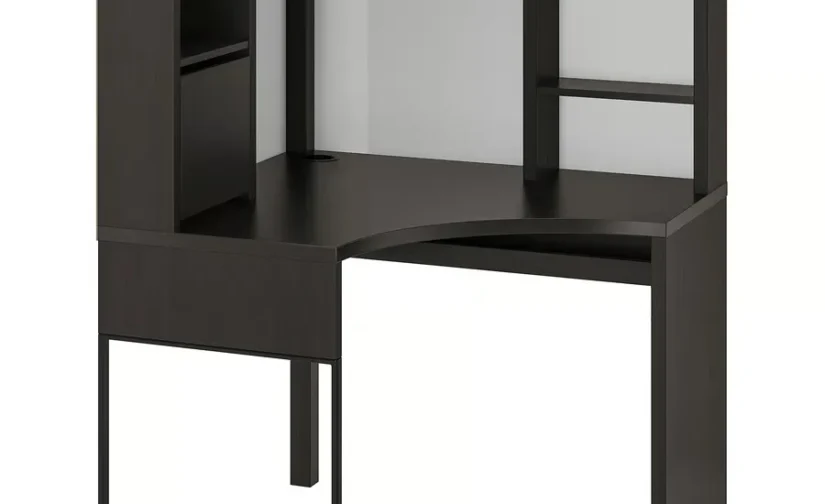 میز کار گوشه‌ای مشکی/قهوه ای سایز ۱۰۰x۱۴۲ ایکیا مدل MICKE