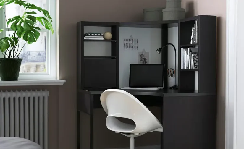 میز کار گوشه‌ای مشکی/قهوه ای سایز ۱۰۰x۱۴۲ ایکیا مدل MICKE