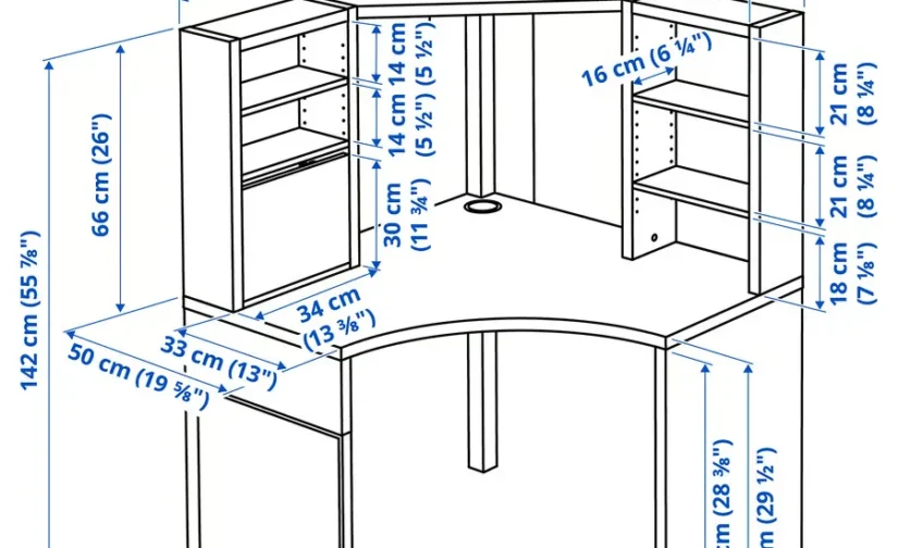 میز کار گوشه‌ای مشکی/قهوه ای سایز ۱۰۰x۱۴۲ ایکیا مدل MICKE