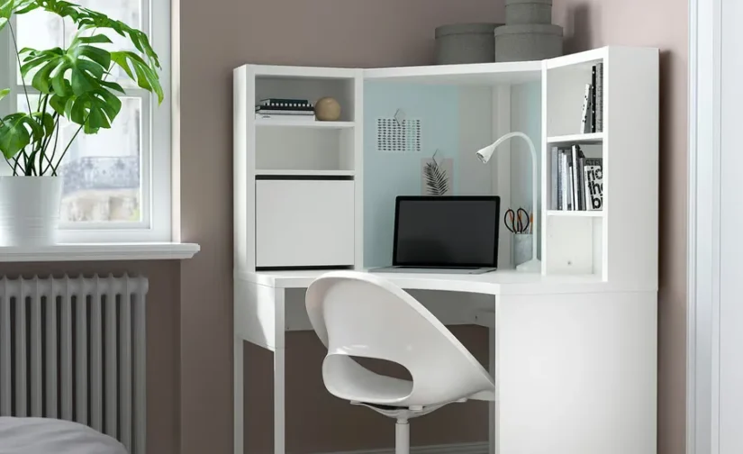 میز کار گوشهای سفید سایز ۱۰۰x۱۴۲ ایکیا مدل MICKE