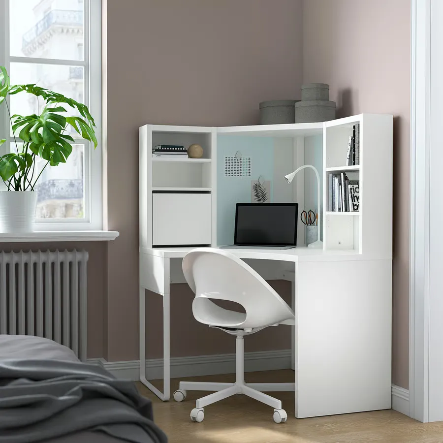 میز کار گوشهای سفید سایز ۱۰۰x۱۴۲ ایکیا مدل MICKE