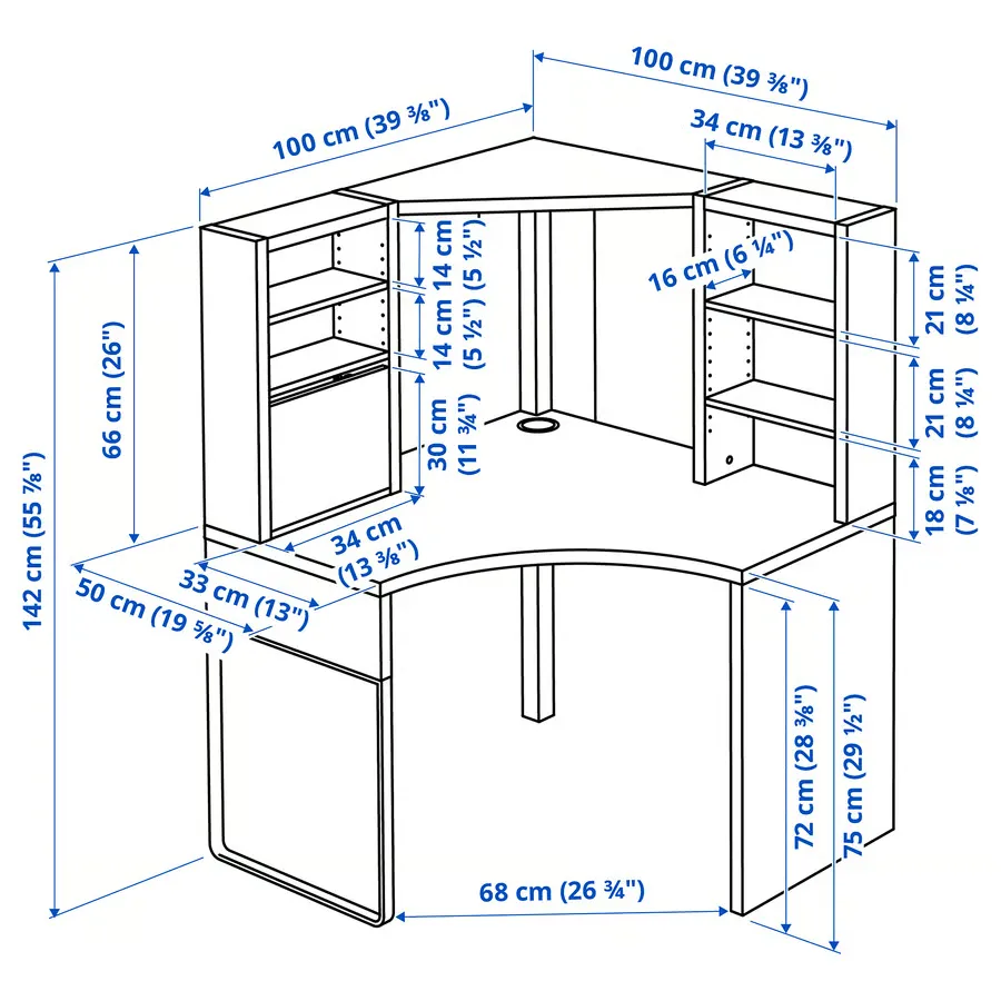 میز کار گوشهای سفید سایز ۱۰۰x۱۴۲ ایکیا مدل MICKE