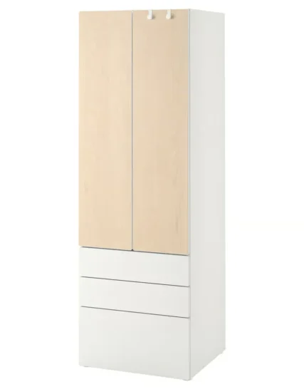 کمد لباس سفید/توسی با ۳ کشو سایز ۶۰x۴۲x۱۸۱ ایکیا مدل SMÅSTAD / PLATSA