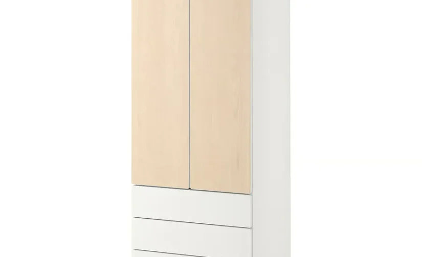 کمد لباس سفید/توسی با ۳ کشو سایز ۶۰x۴۲x۱۸۱ ایکیا مدل SMÅSTAD / PLATSA