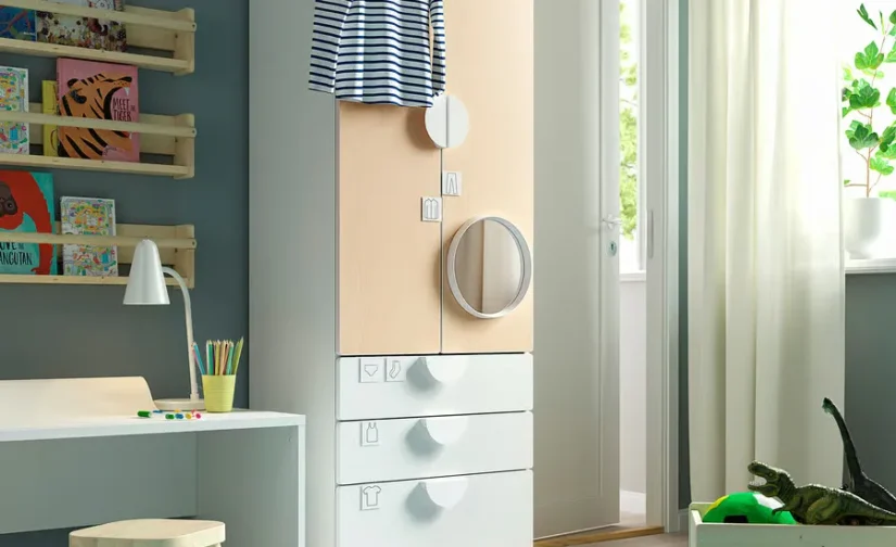 کمد لباس سفید/توسی با ۳ کشو سایز ۶۰x۴۲x۱۸۱ ایکیا مدل SMÅSTAD / PLATSA