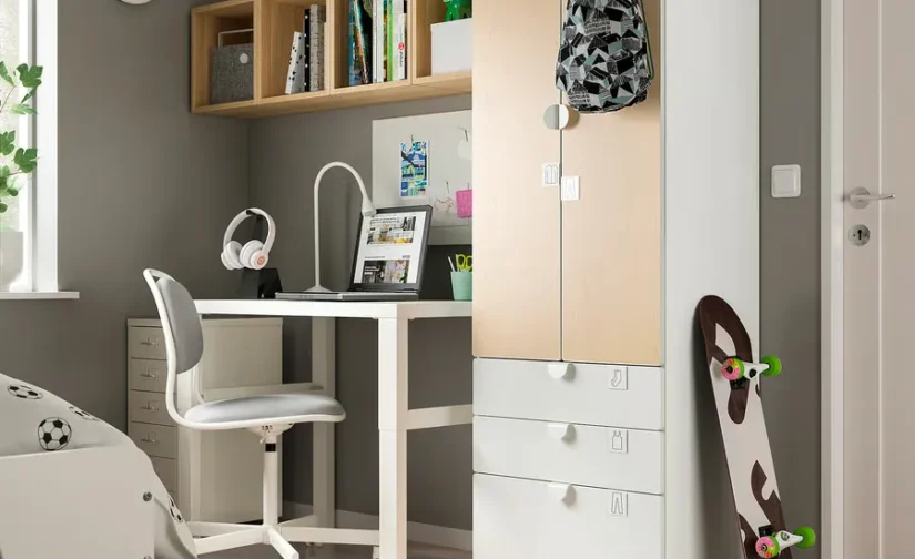 کمد لباس سفید/توسی با ۳ کشو سایز ۶۰x۴۲x۱۸۱ ایکیا مدل SMÅSTAD / PLATSA