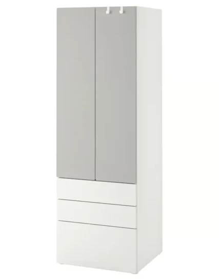 کمد لباس سفید و خاکستری/با ۳ کشو سایز ۶۰x۴۲x۱۸۱ ایکیا مدل SMÅSTAD / PLATSA