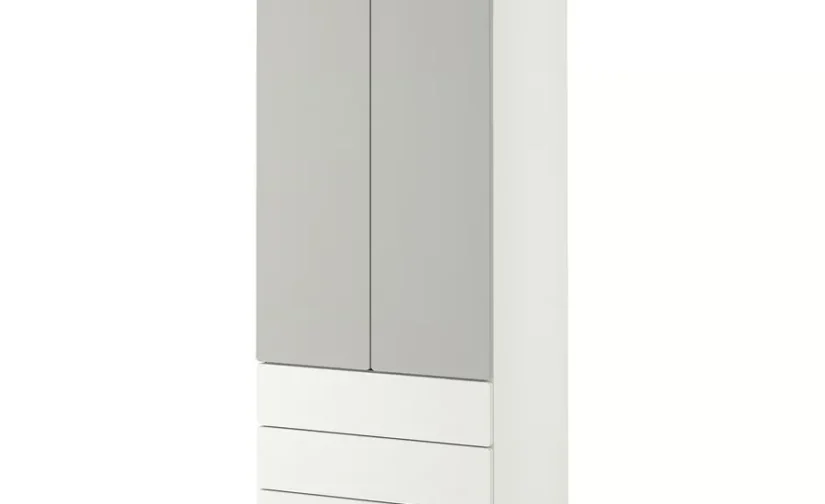 کمد لباس سفید و خاکستری/با ۳ کشو سایز ۶۰x۴۲x۱۸۱ ایکیا مدل SMÅSTAD / PLATSA