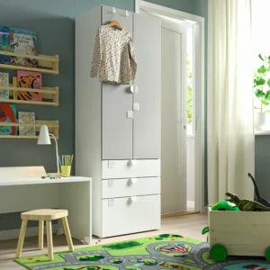 کمد لباس سفید و خاکستری/با ۳ کشو سایز ۶۰x۴۲x۱۸۱ ایکیا مدل SMÅSTAD / PLATSA