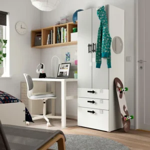 کمد لباس سفید و خاکستری/با ۳ کشو سایز ۶۰x۴۲x۱۸۱ ایکیا مدل SMÅSTAD / PLATSA