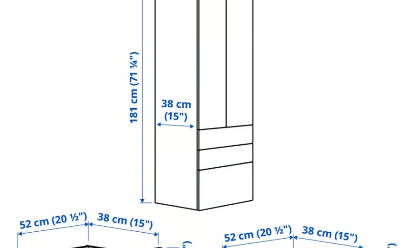 کمد لباس سفید و خاکستری/با ۳ کشو سایز ۶۰x۴۲x۱۸۱ ایکیا مدل SMÅSTAD / PLATSA