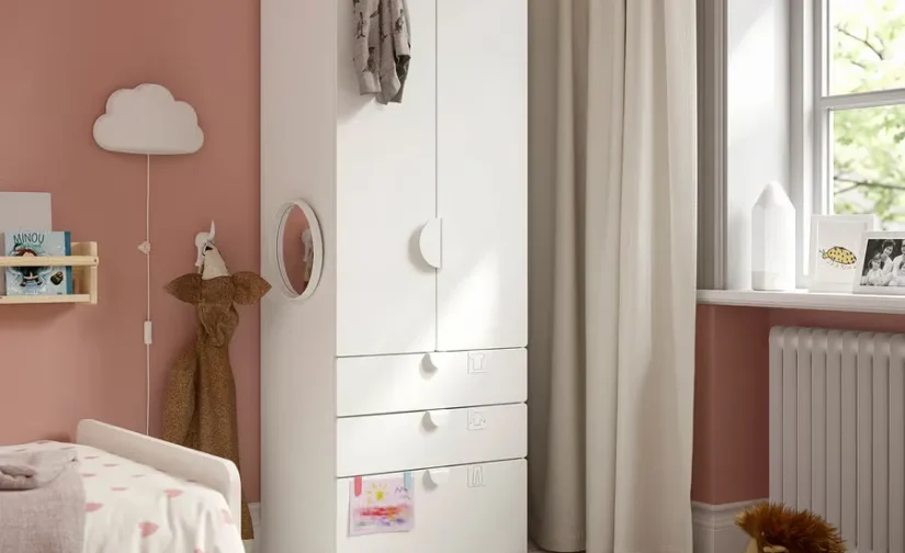 کمد لباس سفید/با ۳ کشو سایز ۶۰x۴۲x۱۸۱ ایکیا مدل SMÅSTAD / PLATSA