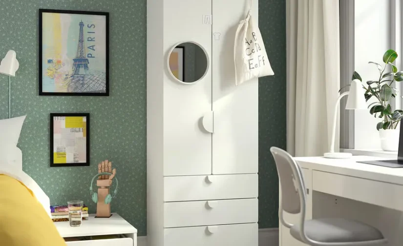 کمد لباس سفید/با ۳ کشو سایز ۶۰x۴۲x۱۸۱ ایکیا مدل SMÅSTAD / PLATSA