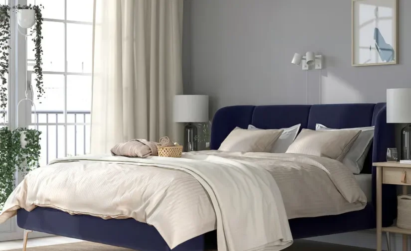 قاب تخت روکشدار تالمیرا آبی/مشکی سایز ۱۸۰x۲۰۰ ایکیا مدل TUFJORD