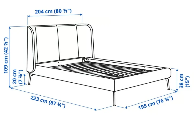 قاب تخت روکش‌دار تالمیرا سفید/مشکی سایز ۱۸۰x۲۰۰ ایکیا مدل TUFJORD