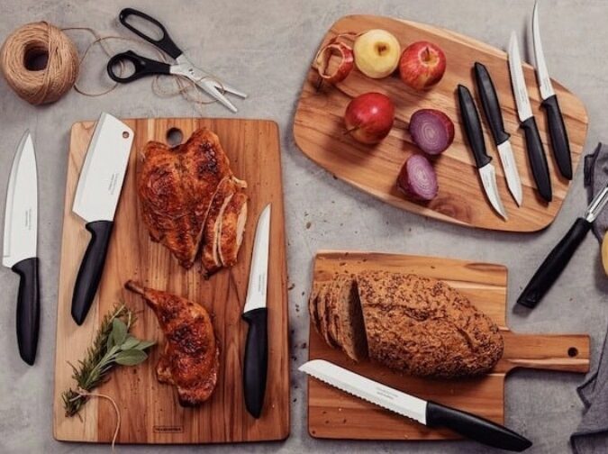 سرویس چاقوی ۳ تکه ترامونتینا پلنوس با تیغه استیل ضد زنگ و دسته پلی پروپیلن مشکی