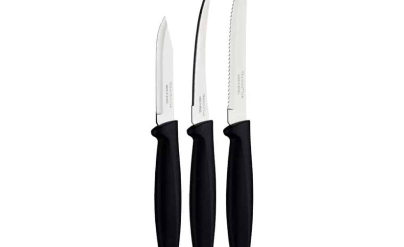 سرویس چاقوی ۳ تکه ترامونتینا پلنوس با تیغه استیل ضد زنگ و دسته پلی پروپیلن مشکی