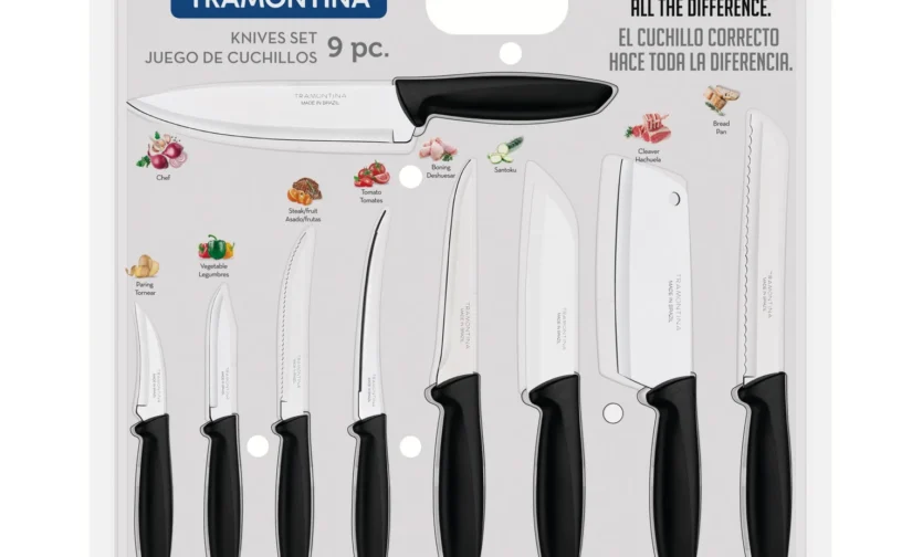 سرویس چاقوی 9 تکه ترامونتینا پلنوس با تیغه استیل ضد زنگ و دسته پلی پروپیلن مشکی