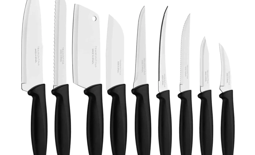 سرویس چاقوی 9 تکه ترامونتینا پلنوس با تیغه استیل ضد زنگ و دسته پلی پروپیلن مشکی