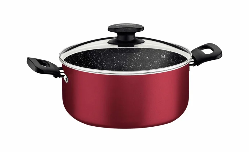 سرویس قابلمه آلومینیومی قرمز ترامونتینا ۷ پارچه با روکش نچسب داخلی و خارجی استارفلون مکس