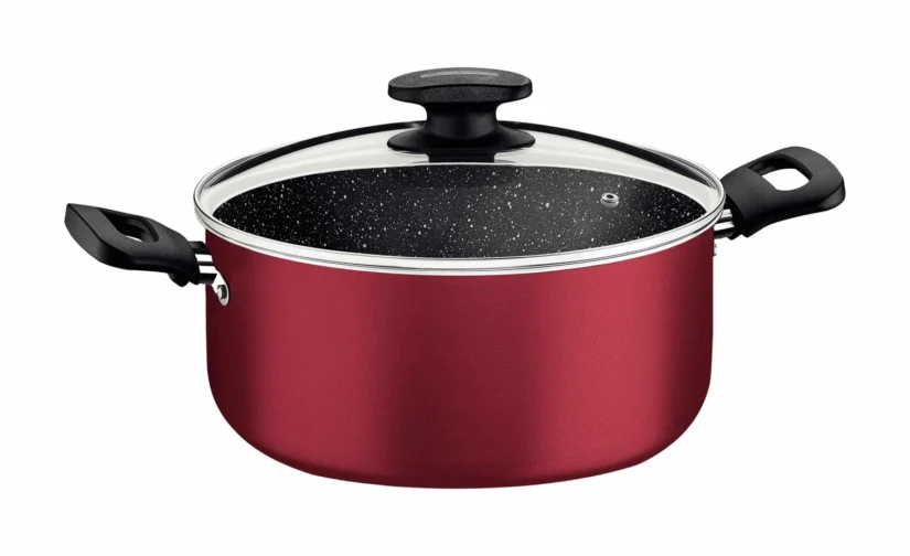 سرویس قابلمه آلومینیومی قرمز ترامونتینا ۷ پارچه با روکش نچسب داخلی و خارجی استارفلون مکس