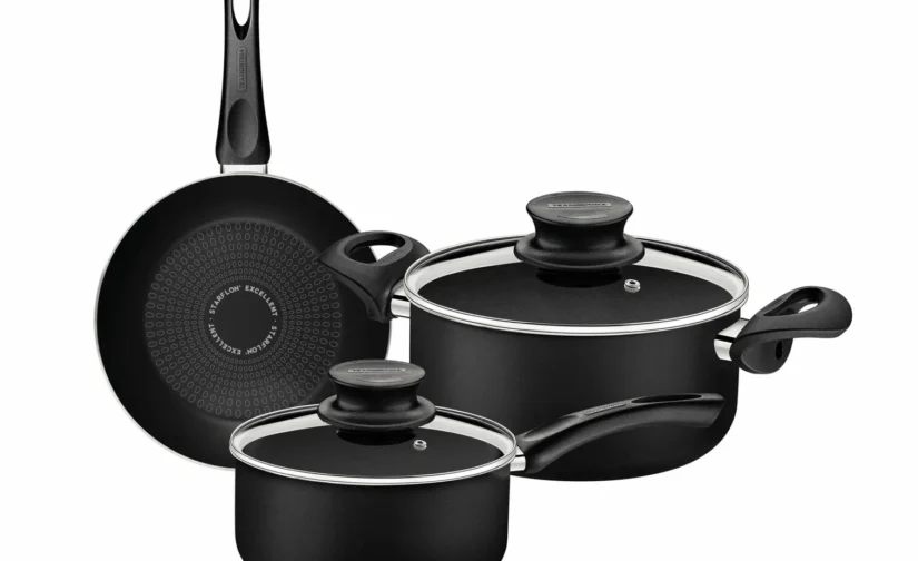 سرویس قابلمه آلومینیومی مشکی ۵ پارچه ترامونتینا پاریس پلاس با روکش داخلی و خارجی استارفلون، پوشش نچسب عالی بدون PFOA