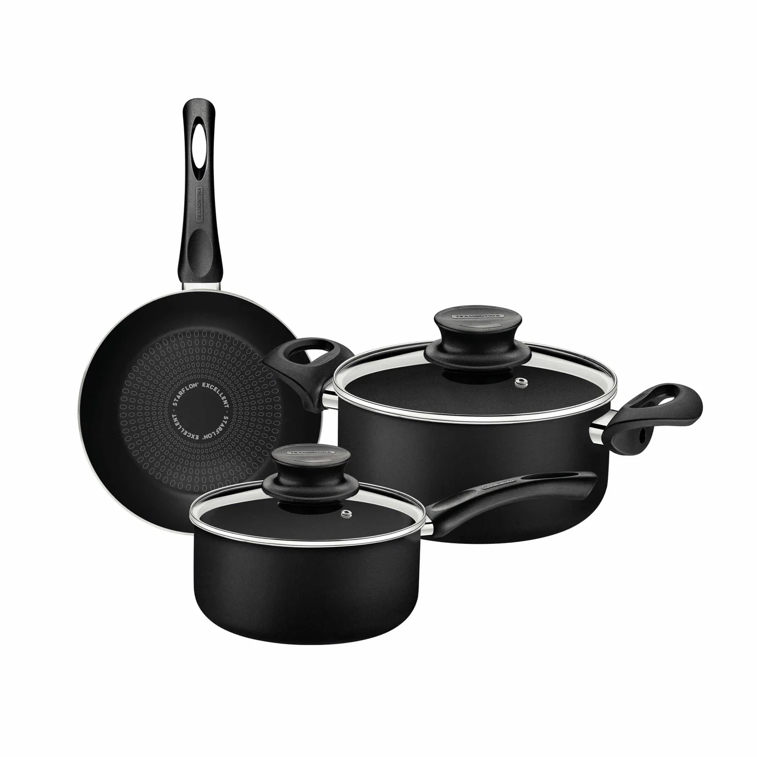 سرویس قابلمه آلومینیومی مشکی ۵ پارچه ترامونتینا پاریس پلاس با روکش داخلی و خارجی استارفلون، پوشش نچسب عالی بدون PFOA