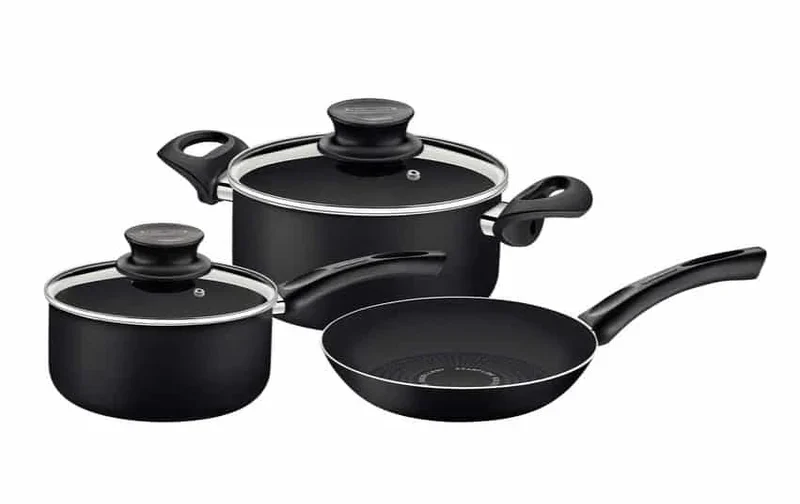 سرویس قابلمه آلومینیومی مشکی ۵ پارچه ترامونتینا پاریس پلاس با روکش داخلی و خارجی استارفلون، پوشش نچسب عالی بدون PFOA