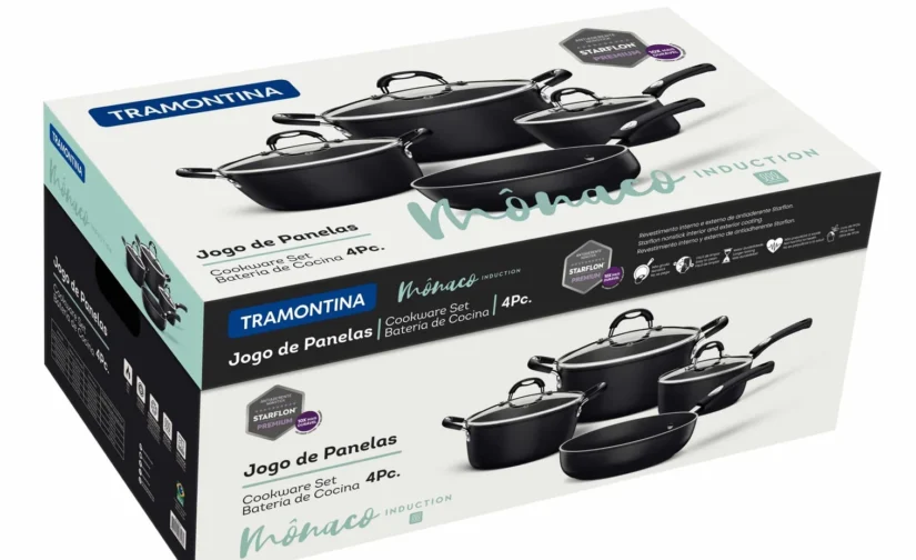 سرویس قابلمه آلومینیومی مشکی 7 پارچه ترامونتینا موناکو اینداکشن با روکش نچسب داخلی و خارجی Starflon Premium بدون PFOA