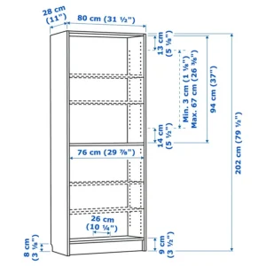 کتابخانه طرح بلوط سیاه سایز ۸۰x۲۸x۲۰۲ ایکیا مدل BILLY