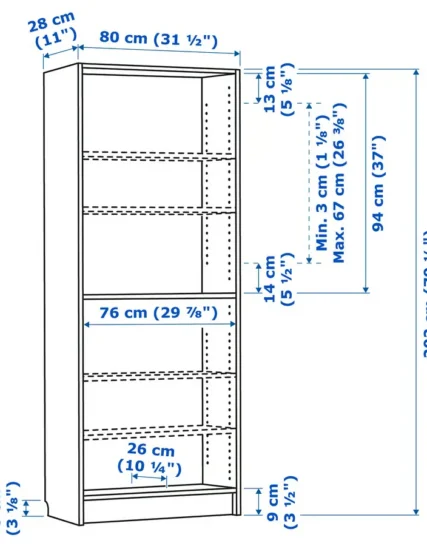 کتابخانه طرح گردوی قهوه‌ای سایز ۸۰x۲۸x۲۰۲ ایکیا مدل BILLY